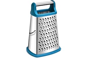 Rainspire Professional Box Grater, Cheese Grater Box for Kitchen Stainless Steel with 4 Sides, Cheese and Spice Graters with Handle for Vegetables, Ginger, Potatoes, Blue
