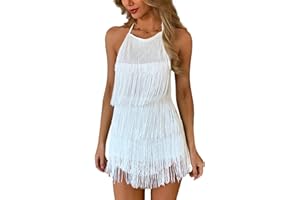 EVELUST Sexy Backless Fringe Dress Jumpsuit - Womens Club Boho Tassel Tiered Halter Playsuit Festival Bodysuit Romper