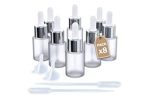 LG Luxury & Grace Lot de 8 Bouteilles Compte-Gouttes, 10 ml. Compte-Gouttes en Verre Givré. Bouchon à Visser et Pipette en Verre. Flacons Rechargeable: Aromathérapie, Huile, Laboratoire.