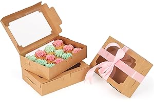 Belle Vous Scatola di carta Kraft marrone con finestra trasparente (set da 20) – Scatola da torta 20,3 x 13,5 x 5 cm – Scatola da pasticceria per biscotti, cupcake, pasticceria e torta – Confezione da
