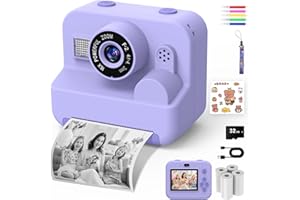 USX MOUNT Cámara de Fotos Infantil Instantáneas - 1080P 2.4" Cámara Selfie Instantánea para Niños con Papel de Impresión y Tarjeta 32GB, Juguete Regalo Navidad para Niño y Niña de 3 a 12 Años (Morado)