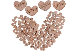 VINFUTUR 200pcs Corazón Madera Piezas Madera Natural Corazón Pequeño para Decoración Fiesta Boda Manualidades Artesanía DIY con Patrón Love 2 * 14mm