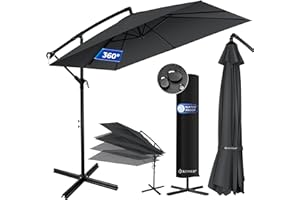 KESSER® Ampelschirm Holly Sonnenschirm Rechteckig inkl. Abdeckung mit Kurbel | Kurbel-Schirm mit Ständer UV-Schutz Aluminium Wasserabweisend Ø350cm Gartenschirm Marktschirm Anthrazit