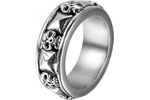 JewelryWe Bijoux Bague Homme Gothique Tribal Tête de mort Acier Inoxydable Anneaux Fantaisie pour Homme Couleur Noir Argent Avec Sac Cadeau