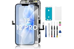 Hoonyer iPhone 12/12 Pro Display Ersatz Set, 3D Touch Bildschirm mit Rahmen & Digitizer, inkl. Reparatur-Werkzeug, wasserdichtem Kleber & gehärtetem Displayschutz – für iPhone 12/12 Pro (6,1 Zoll)