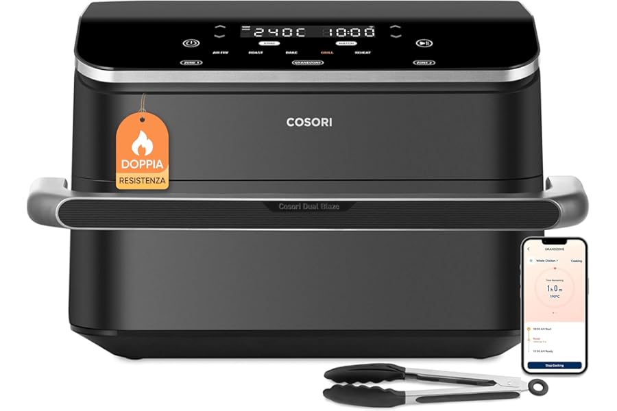 COSORI Air Fryer 10 Litres, 7 in 1 Dual Blaze TwinFry with Double Basket 5L & 5L and Removable Separator, 2800W Air Fryer WiFi with Dual Resistance, 35-240°C, 70 Online Recipes, 4-8 People