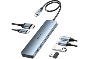 BENFEI USB C HUB 6 w 1 z HDMI (4K@60Hz), zasilanie 100 W, 10 Gb/s 2*USB-A i 2*USB-C, kabel silikonowy, aluminiowa obudowa kompatybilna z iPhonem 15 Pro/Max, MacBookiem, iPadem Pro, iMac, S23, XPS17