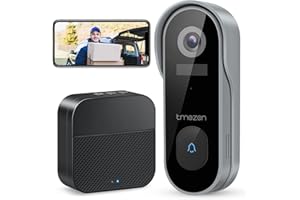 TMEZON Sonnette Video sans Fil Exterieure avec Caméra, 2K sonnette WiFi Étanché avec Carillon Alarme Antivol PIR Détection Humaine Audio Bidirectionnel Carte SD et Cloude Stockage, Batterie 5000mAh