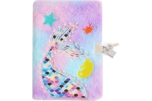 BRINNY Dziennik, notatnik, prezent dla dziewcząt, dzieci, podróże, dzienniki, zeszyty A5, notatniki, notatniki, notatniki z zamkiem i kluczami, dzienniki (syrenka)