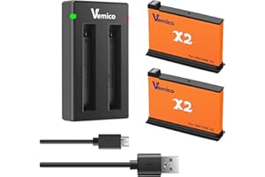 Vemico Insta360 ONE X2 Akku Ladegerät Kit 2 Pack 1900mAh Ersatzakkus LED 2-Kanal Ladegerät für Insta 360 ONE X2 Action Kamera (Vollkompatibel mit Original)