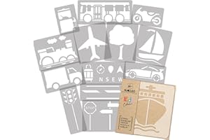 ‎NAKLEO NAKLEO Schablonen Malen für Kinderzimmer, 14 Stück Set 9x12 bis 23x34cm Transport Autos, Wiederverwendbare Kunststoff Malvorlage Raumdekoration, Basteln DIY Wand Möbel Papier Stoff