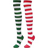 CHIC DIARY Bunte Streifen Kniestrümpfe Damen College Cheerleader Karneval Kostüm Strümpfe Overknee Socken für Sport Fußball