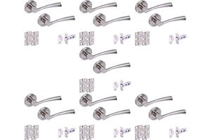 HUNTA HANDLEZONE® 7 Sets Lobo Internal Door Handles on Rose Lever Latch Packs with 75mm Ball Bearing Hinges and 76mm Latches - Dual Polished/Satin Nickel