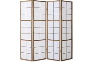 ‎HOMESTYLE4U Homestyle4u 168 Room Divider 4-Piece Wooden Brown Room Divider Privacy Screen Rice Paper Height 175 cm