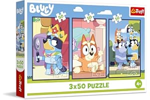 Trefl - Puzzle 3w1: Bluey, Rodzina Bluey - 3 x 50 Elementów, Zestaw Trzech Układanek dla Dzieci od 4 lat