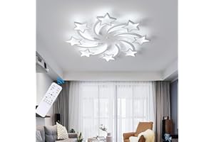 Qcyuui Led Ceiling Light, White Star Led Ceiling Light, 8-Star Shape Decoration Design, Dimmable with Remote Control 3000-6000K, 86W Modern Acrylic Ceiling Light for Kids Room Bedroom Living Room