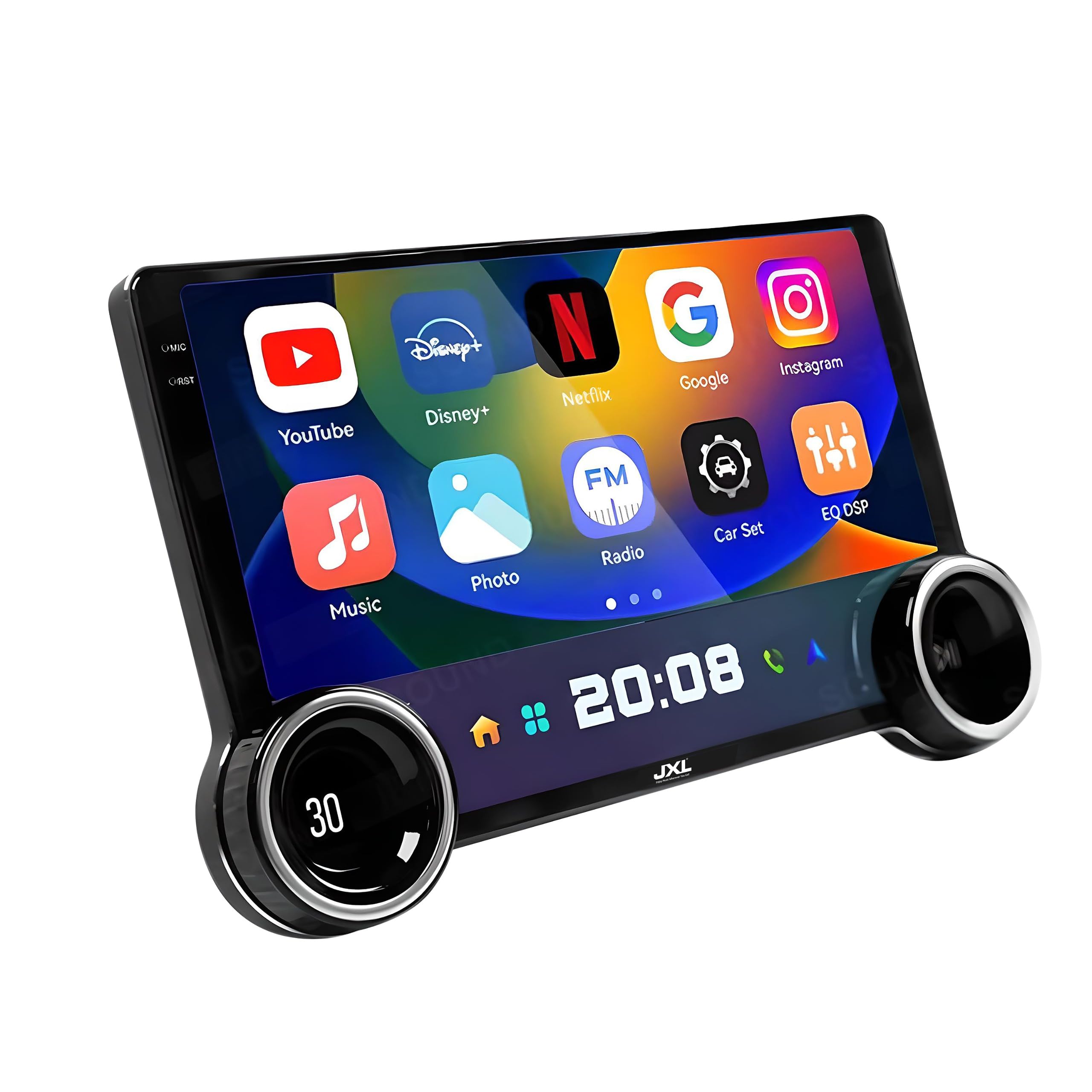 JXL (New Launch) Dual Knob 10.1 Inch 4K FHD Car Android Player with TS10 Procressor 4GB/64 GB ROM with Wireless Apple Car Play and Wireless Android Auto AHD,ASP,DSP Diamond Series