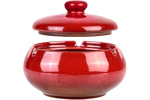 AIRMSA Posacenere in ceramica con coperchi, Sigarette Posacenere Antivento, Vassoio per cenere da fumo da tavolo, Posacenere per sigarette per uso interno o esterno, per Casa, Ufficio, Balcone (Rosso)