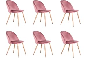 BenyLed Juego de 6 Sillas de Comedor Tapizadas con Respaldo de Asiento de Terciopelo Suave y Patas de Metal Ajustables de Madera (Rosa)