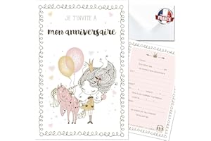 LOLA ET LOUIS (L&L) 10 cartes invitation anniversaire fille en Français • 10 enveloppes • Thèmes Princesse, Fée, Licorne, Ballons • Cartons pour inviter filles et garçons • Lola et Louis®
