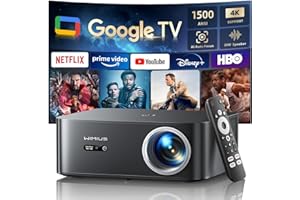 Projector【1500 ANSI/Google TV/Netflix Disney+ Licensed】WiMiUS 4K Projector for Bedroom Full HD 1080P, Auto Focus/Keystone, WiFi 6 & Bluetooth Smart Outdoor & Indoor Home Cinema Projectors (Black)