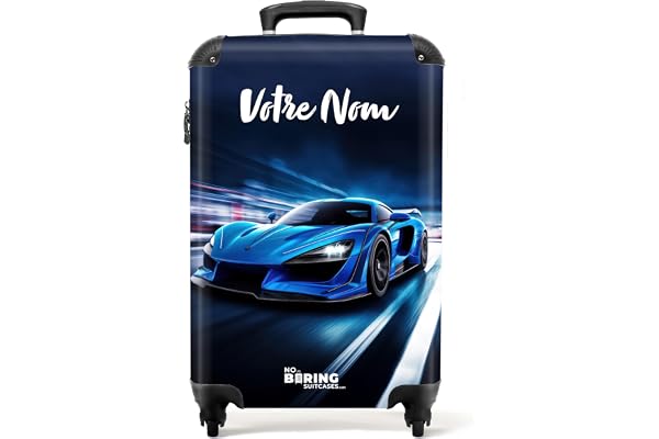 NoBoringSuitcases.com Valise Enfant Cabine Personnalisable, Bagages Garçon 55x35x25cm (Voiture - Bleu)