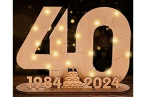 Giftota 2024 Originale Libro Degli Ospiti in Legno per Uomo e Donna - 40 Anni Regali Creativi in Denaro - Regalo di Compleanno in Legno per il 40° Anniversario con Luci LED - DIY Decorazioni in Legno