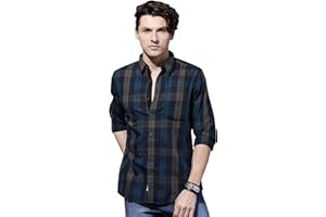 IndoPrimo Men's Regular Fit Checks Cotton Casual Shirt for Men Full Sleeves - Suzuki