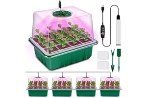 YAUNGEL Zimmergewächshaus Anzuchtkasten mit Pflanzenlampe, 4 Stück Mini Gewächshaus Anzucht Set mit Timing-Controller einstellbare Helligkeit, verdicken Gewächshaus Klein mit erhöht Deckel