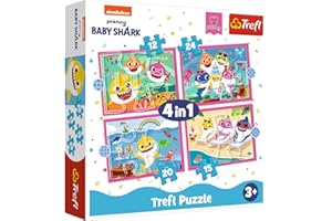 Trefl- Tiburón, Bebé 12 a 24 Piezas, 4 Conjuntos, para niños a Partir de 3 años Puzzle, Color Hai Und Seine Familie Baby Shark