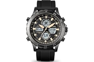 PINDOWS Watches for Men, Waterproof Analog Digital Sport Watches Multifunctional Outdoor Watch LED Backlight, Alarm Stopwatch Calendar.