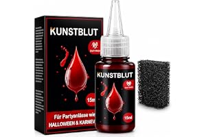 Fake Blood Halloween 15 ml - Fejkblod för Halloween Smink Makeup | Konstgjort Blod med Applikatorkork och Svamp för Vampyr Zombie, Blodeffekter för Halloweenkostym, Cosplay, Maskerad