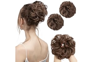 SARLA 2PCS Messy Hair Bun Hair Piece Small Scrunchies Synthetic Bun Hairpieces for Women Girls Updo Hair Extensions (Light Brown)