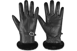 Harssidanzar Guantes de cuero de mujer de invierno Guantes de cuero caliente Forro de piel Guantes de vestir de invierno SL022EU