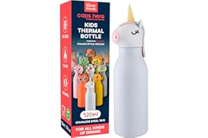 EUROCALI Botella de Agua para Niños Acero Inoxidable sin BPA 520ml - CapsHero Unicornio Unicorn Una Botella Infantil Reutilizable de Doble Pared 230x70mm - Caliente 12h Frío 24h - Colección My Forever Friends