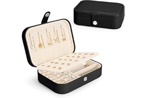 KUAIUP Jewellery Box, Small Travel Jewellery Boxes & PU Leather Jewellery Organiser for Rings Earrings Necklace Bracelets, Portable Jewelry Storage Case for Women Girls, Black