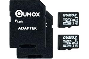 QUMOX 2pcs Pack 16GB Micro SD Memory Card Class 10 UHS-I 16 GB 16Go Go Carte memoire HighSpeed Write Speed 12MB/S Read Speed Upto 70MB/S