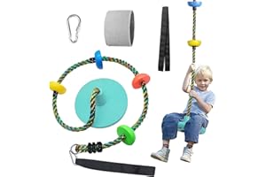 FENTIN Tree Swing for Kids Backyard Single Disc Rope Climbing Seat for Tree Indoor Outdoor Playground Swing Set Accessories with Thickening Strap-Yellow