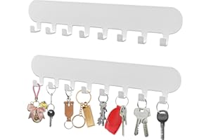 AIVORO 2 Stück Schlüsselbrett mit 8 Haken, Schlüsselbrett Ohne Bohren, Schlüsselaufbewahrung an Der Wand, Key Holder, Hakenleiste Selbstklebend, Schlüsselhalter für Wandhaken Dekor (Weiss)