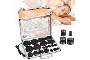 GJCRAFTS Ensemble de massage aux pierres chaudes, ensemble de massage en basalte avec boîte de chauffage portable, poêle à pierres chaudes à domicile, massothérapie, spa (20)