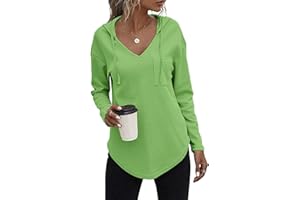 Cuptacc Sweat a Capuche Femme Col V Sweat Hoodie Manche Longue Automne Hiver Top Blouse Chic et élégant