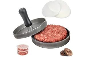 WITWAR Burger Press, Meat Patty Hamburger Maker with 100 Wax Paper Food Grade Stainless Steel Homemade Meat Press Mould Premium Non-Stick Hamburger Press for Barbecues Outdoor Events (Grey)
