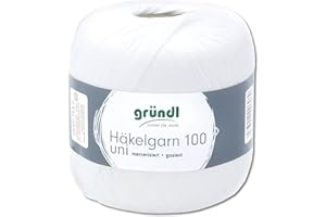 Frida's Wollhaus Gründl 100 g Häkelgarn 100 uni Baumwolle mercerisiert langlebig 20 Farben (101 | Weiß)