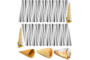 WishesMar 30Pz Cannoli Cono Set Acciaio Inox Cannoli Stampi per Croissant Shell Cream rol - Antiaderente Coni Baking Mold per Torte Pane Cream Horn Roll - Stampo da Forno a Forma di Tubi