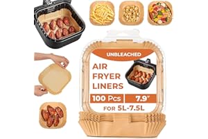 Roe Tenpo Air Fryer Liners, 100Pcs Disposable Baking Parchment Paper, Non-Stick & Greaseproof, Air Fryer Accessories for Ninja AF180UK AG301UK, COSORI, Tefal Easy Fry, Russell Hobbs Air Fryer