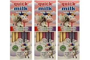 AONELAS Quick Milk Lucky Box Unicorn Pajitas de leche con sabor a fresa plátano y frutas del bosque para batido instantáneo 3 unidades 39 pajitas ideal para fiestas infantiles sin gluten sabores naturales