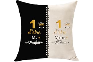 Hasodeo Cadeau Premier Anniversaire de Mariage Housse de Coussin 1 an de Mariage Cadeau pour Les Nouveaux Mariés 1e Mariage pour Mari Femme Saint-Valentin Premier Souvenir Papier Cadeau (1)