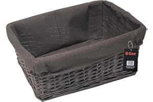 H-LINE MEDIUM Grey Wicker Willow Storage Basket with Cloth Lining Ideal for Christmas/Easter/Newborn Gift Hamper, Make Your Own Hamper