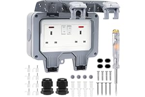 RICOKEY Double Outdoor Socket Waterproof Outside Plug Socket Weatherproof IP66 Wall Electrical Outlet, 13Amp 2Gang Storm