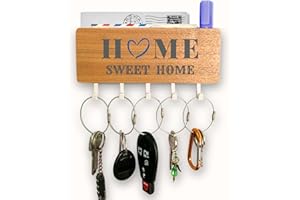 CUBIBOO®️ Set de Llavero de Pared Compacto Home Sweet Home Decoracion 02 (18,2 X 7 x 3 CM) + 5 Llaveros de Alambre de Acero Inox - Colgador Llaves Pared - Cuelga Llaves Pared (Home Sweet Home 02)